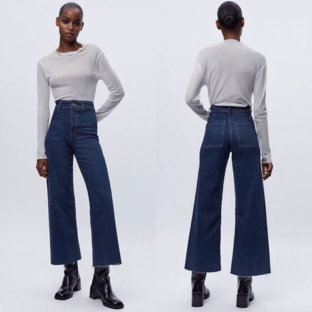 Zara Marine Straight Wide Leg Jeans in dark wash, size 24